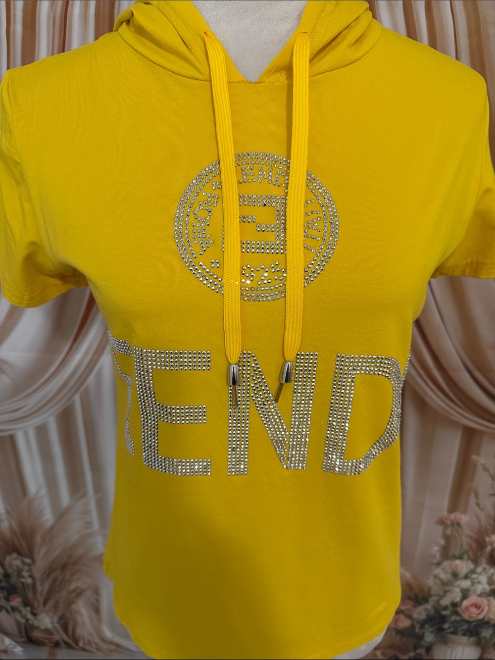 EENDI Women's Vibrant Yellow Hoodie with Sparkling Silver Accents